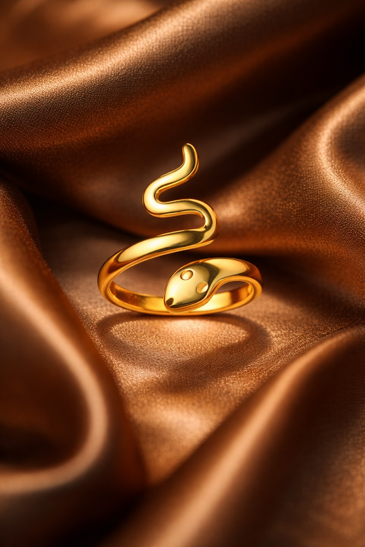Zarini Gold Plated Snake Ring Anti Tarnish Adjustable Serpent Design Showing Serpent Shaped Form