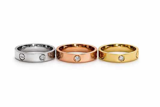 Zarini Cartier Inspired Ring Set Combo Of Gold Silver And Rose Gold Anti Tarnish Bands Showing Three Ring Set