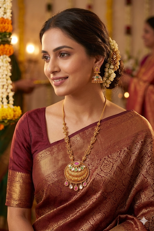 Zarini Antique Temple Pendant Necklace Set