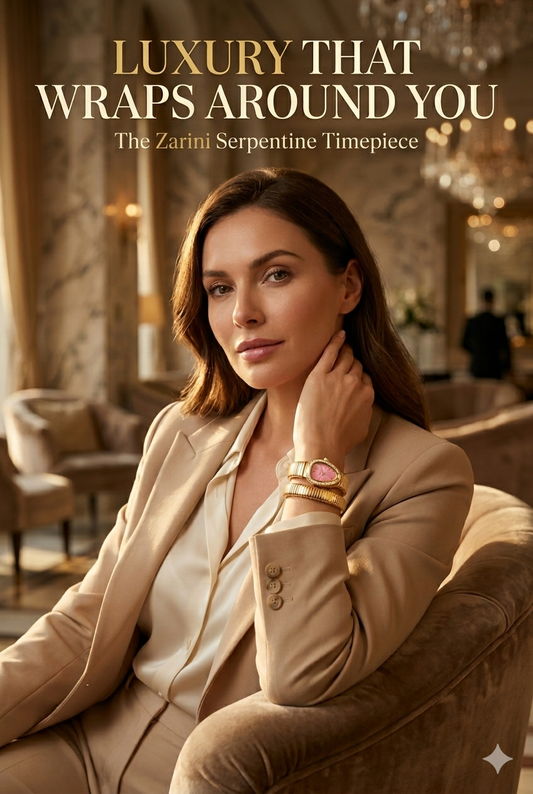 Zarini Luxe Pink Crystal Wrap Bracelet Watch for Women | Gold-Tone Designer Statement Timepiece