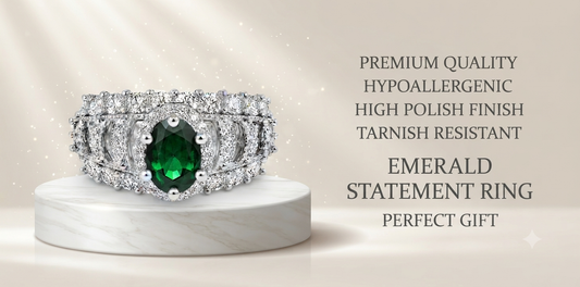 ZARINI Verdant Majesty Silver-Toned Green Halo Ring