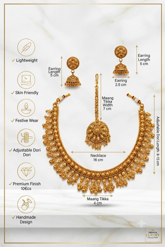 Antique Gold Beaded Choker Set with Maang Tikka
