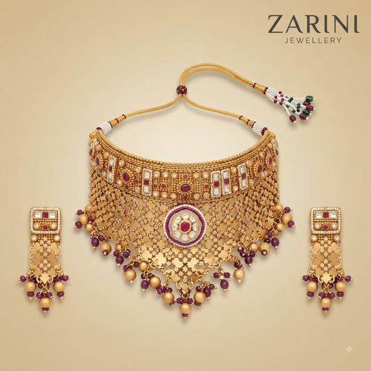 Zarini Maharani Ruby Kundan Bridal Choker Set
