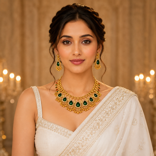 Antique Gold Emerald Drop Necklace Set