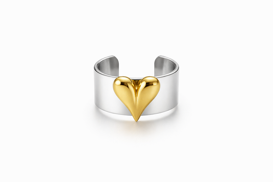 Zarinis Two Tone Adjustable Heart Statement Ring Anti Tarnish