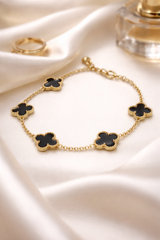Zarini Black Clover Bracelet Gold Plated Anti Tarnish Elegance Front View