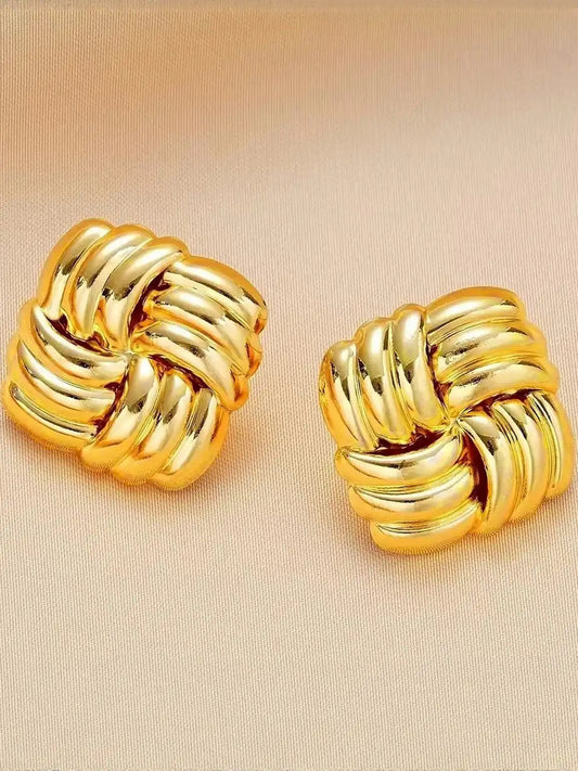 Zarini Gold-Tone Knot Stud Earrings for Women | Chunky Twisted Statement Earrings