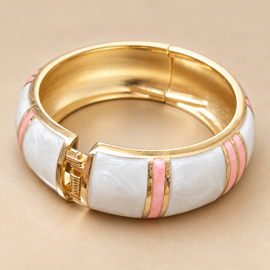 ZARINI Blush Harmony Ivory & Pink Gold-Toned Hinged Bangle