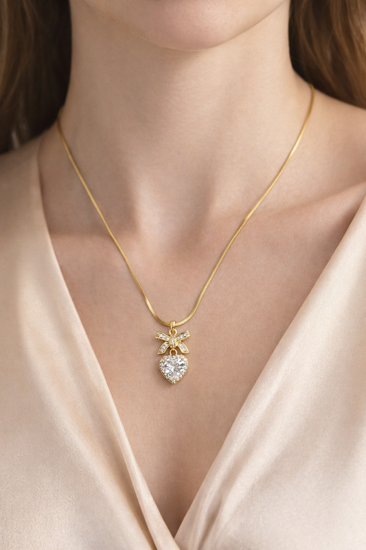 Zarinis Bow Heart Crystal Pendant Necklace