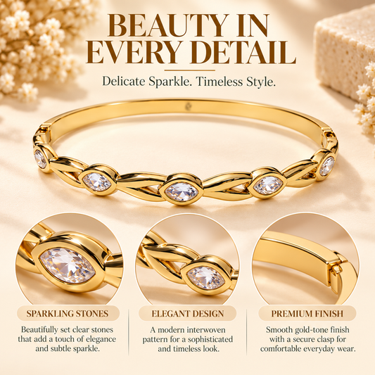 Zarini Gold-Tone Crystal Marquise Bangle for Women | Elegant Statement Bracelet