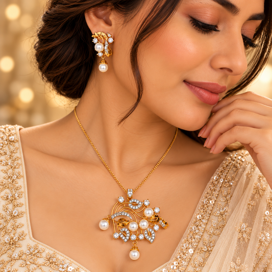 ZARINI Ivory Vine Gold-Toned Pearl-Like Pendant Set