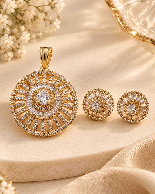 ZARINI Celestial Radiance Gold-Toned Sunburst Pendant Set