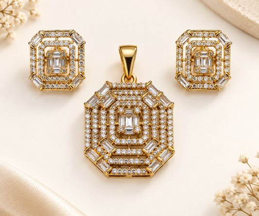 ZARINI Regal Radiance Gold-Toned Geometric Pendant Set