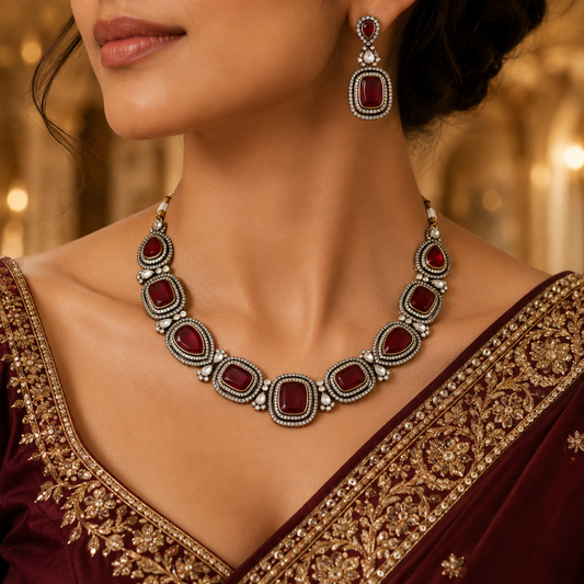 Zarini Ishq Ruby Polki Statement Necklace Set