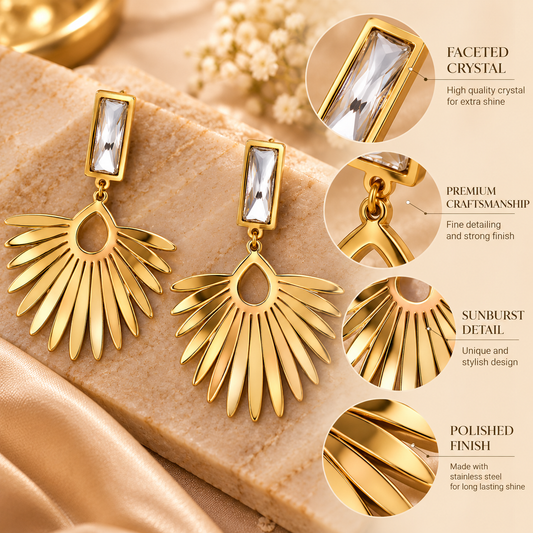 Zarini Gold-Tone Geometric Sunburst Drop Earrings | Crystal Statement Earrings