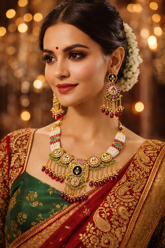 Zarini’s Regal Temple Pearl Necklace Set