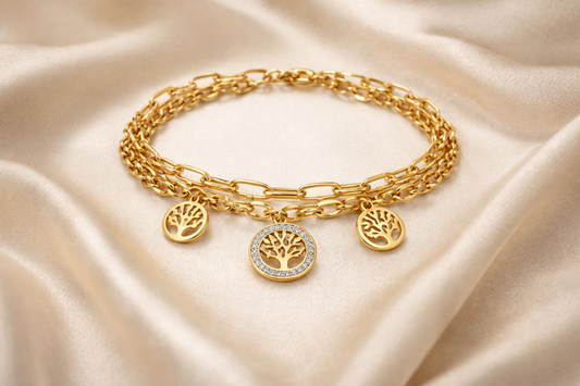 Zarini Tree Of Life Charm Bracelet Gold Plated Anti Tarnish Chain Design Featuring Tree Of Life Pendant