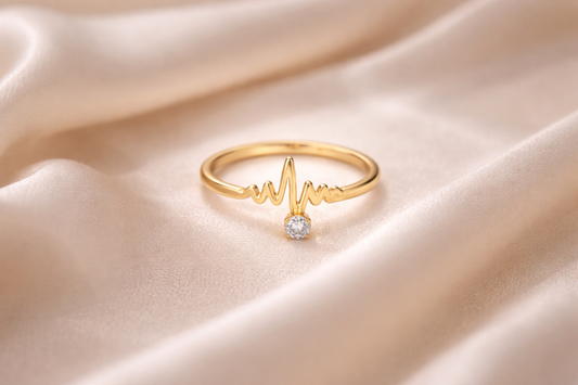 Zarini Heartbeat Ring Gold Plated Anti Tarnish Design With CZ Stone Highlighting Center Stone Detail