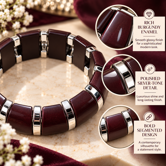 Zarini Burgundy & Silver-Tone Statement Bracelet for Women | Elegant Enamel-Style Jewellery