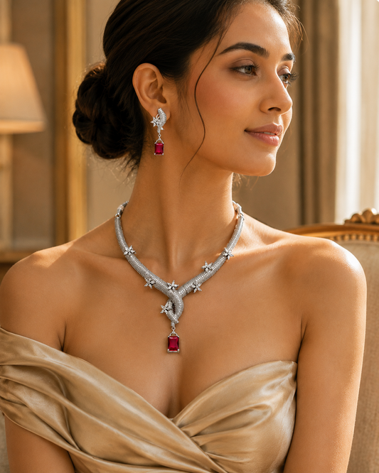 Zarini Celeste Ruby Statement Necklace Set