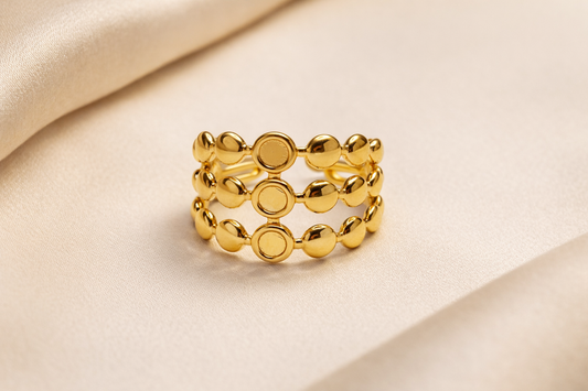 Zarini Triple Layer Dotted Ring Gold Plated Anti Tarnish Statement Band Showing Three Layer Structure