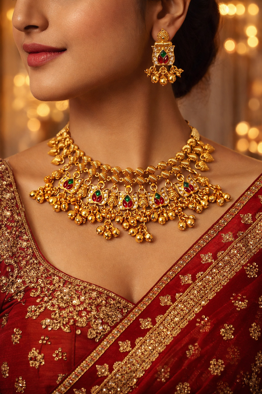 Zarini’s Antique Lotus Temple Necklace Set