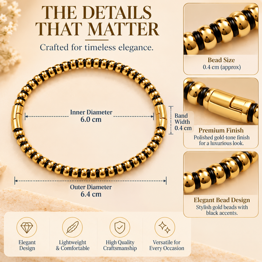 Zarini Gold-Tone and Black Beaded Bracelet for Men | Bold Two-Tone Chain Bracelet