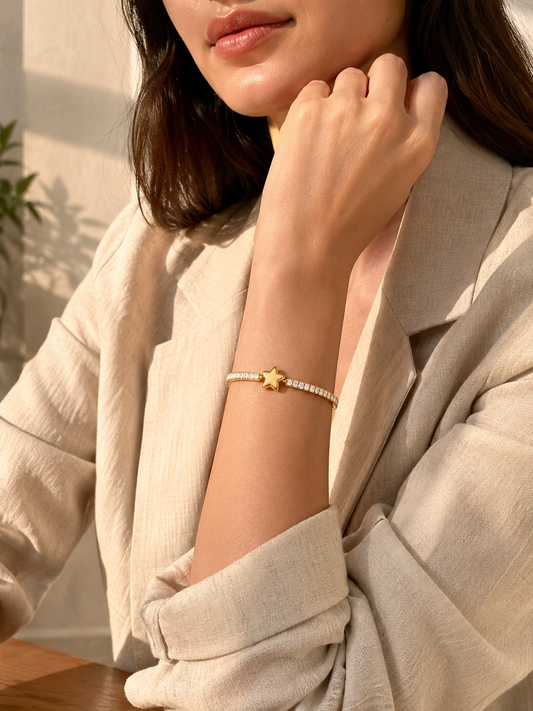 Gold Plated CZ Tennis Bracelet with Butterfly Charm – Anti-Tarnish Finish