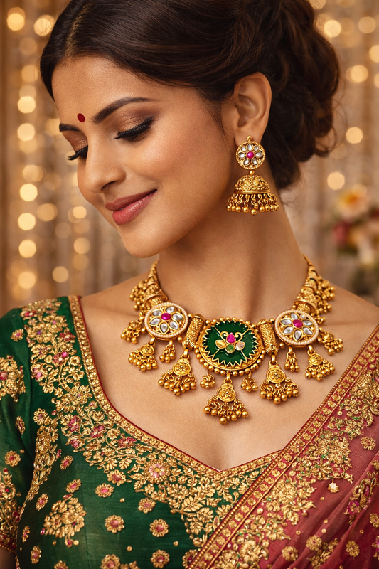 Zarini Classic Temple Choker Necklace Set