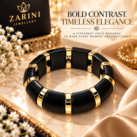 Zarini Black & Gold-Tone Statement Bracelet for Women | Elegant Enamel-Style Jewellery