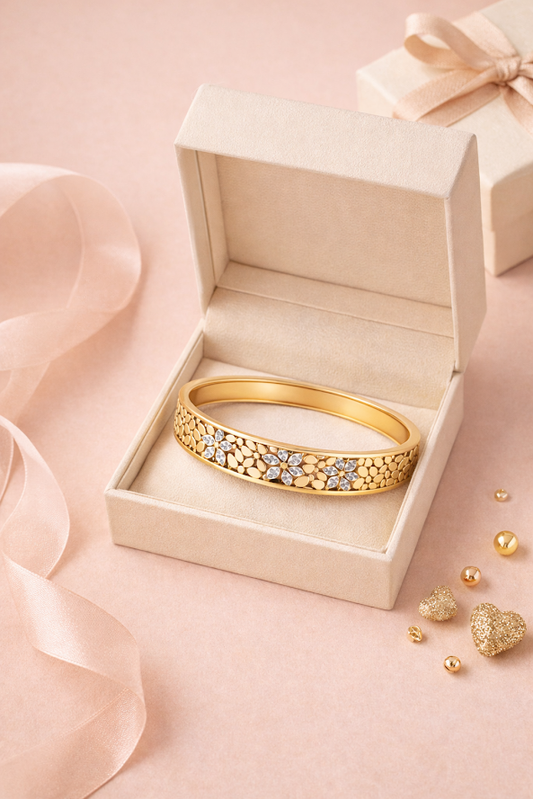 Gold Plated CZ Studded Anti-Tarnish Statement Bracelet