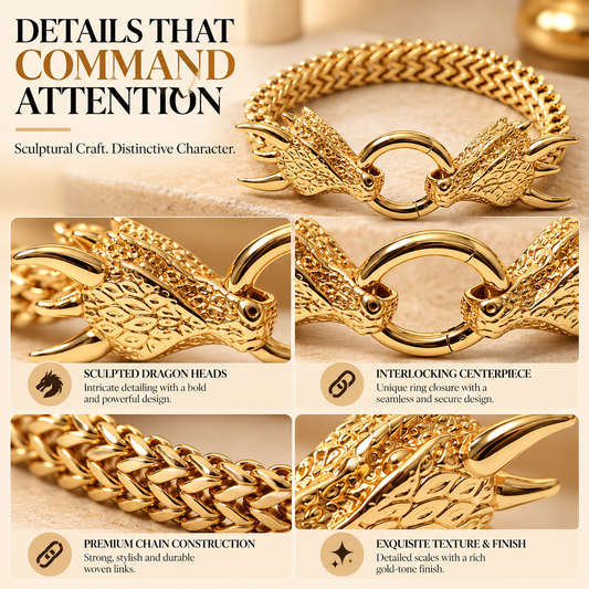 Zarini Gold-plated Dragon Head Chain Bracelet for Men | Bold Statement Jewellery