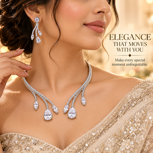 Zarini’s Luxe Crystal Cascade Drop Necklace Set