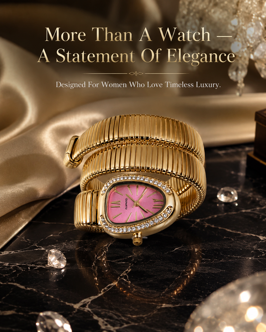 Zarini Luxe Pink Crystal Wrap Bracelet Watch for Women | Gold-Tone Designer Statement Timepiece