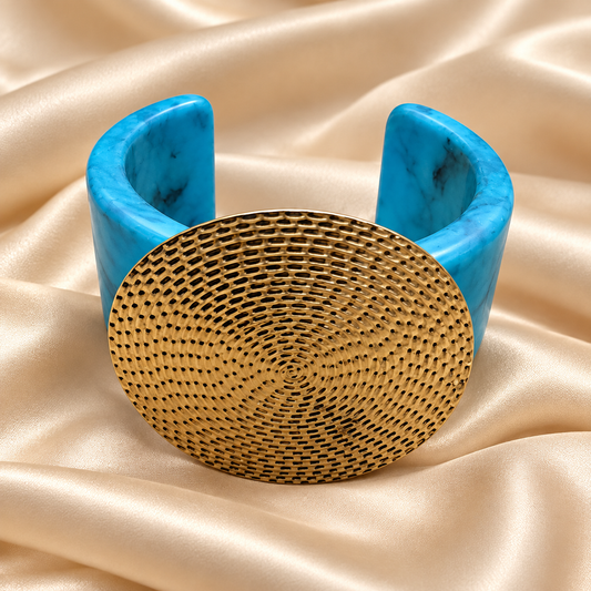 ZARINI Azure Aura Turquoise-Blue & Gold-Toned Statement Cuff