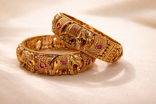 Zarini Heritage Elephant Ruby Bangle set