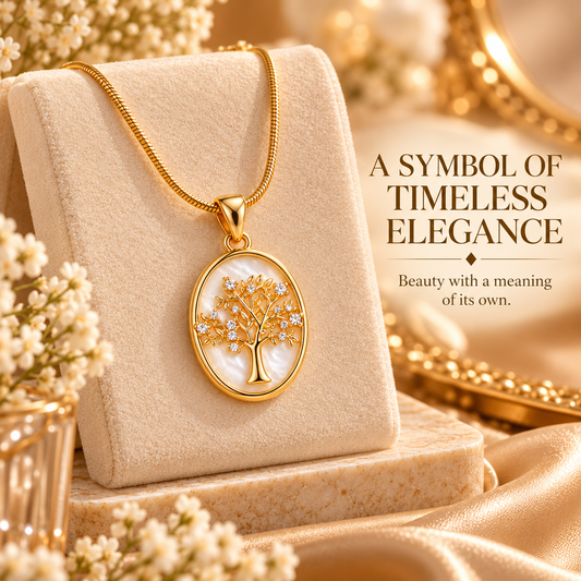 Zarini Gold-Tone Tree of Life Pendant Necklace for Women | Mother of Pearl-Style Elegant Jewellery
