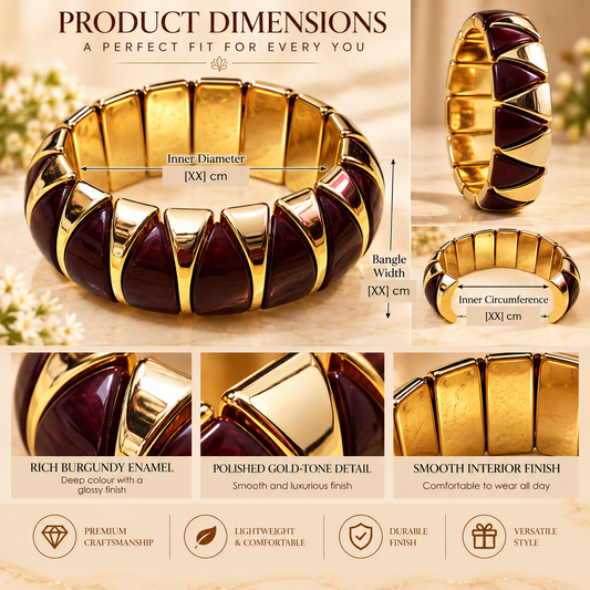 Zarini Burgundy Marbled Statement Bangle for Women | Gold-Tone Elegant Bracelet