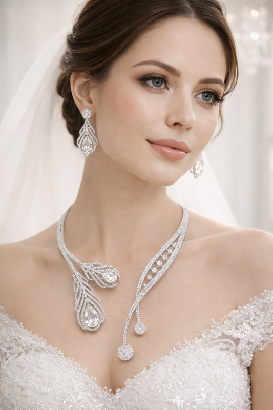 Zarinis Luxe Crystal Leaf Drop Necklace Set