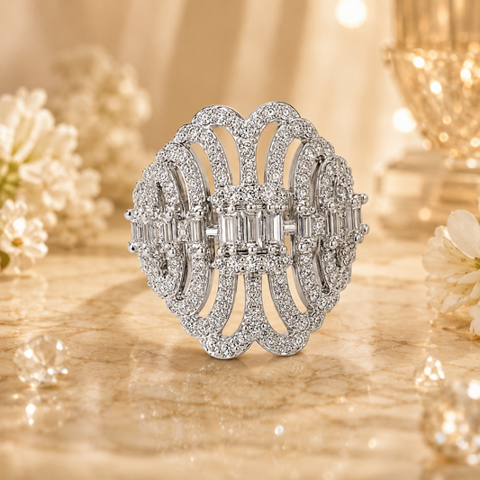 ZARINI Radiant Reverie Silver-Toned Statement Ring