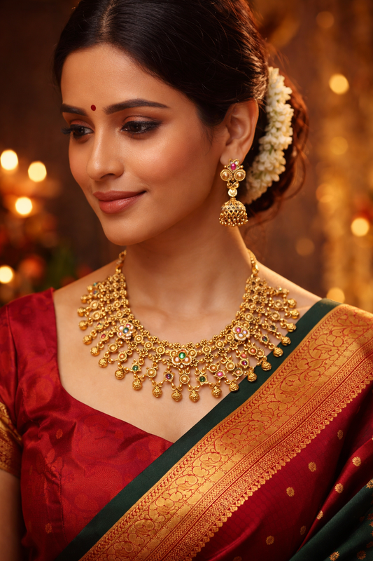 Zarini Floral Temple Choker Necklace Set