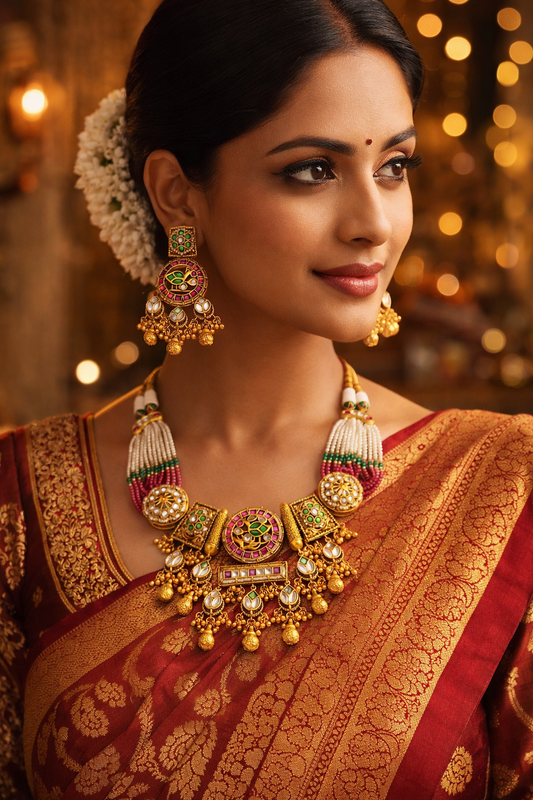 Zarini Regal Pearl Kundan Bridal Necklace Set