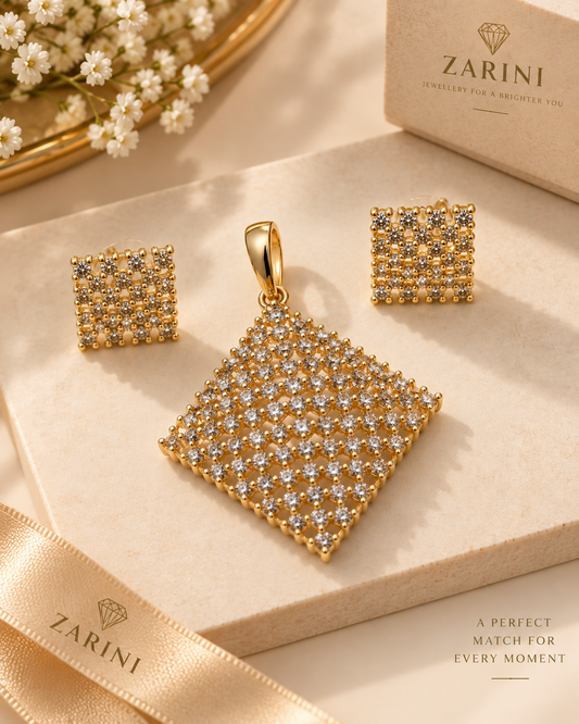 ZARINI Golden Radiance Geometric Pendant & Stud Earrings Set