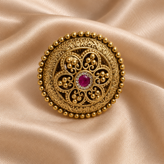 Zarini Gold plated Ruby Kundan Statement Ring | Traditional Designer Ring