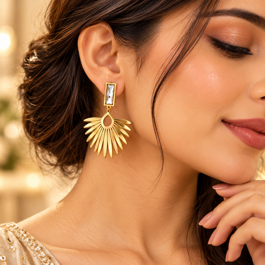 Zarini Gold-Tone Geometric Sunburst Drop Earrings | Crystal Statement Earrings