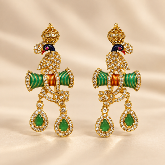 ZARINI Mayura Heritage Green Peacock Pendant Set