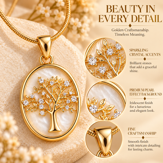 Zarini Gold-Tone Tree of Life Pendant Necklace for Women | Mother of Pearl-Style Elegant Jewellery