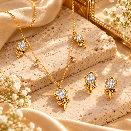 Zarini Gold-Tone Floral Pendant | Crystal pendant for Women