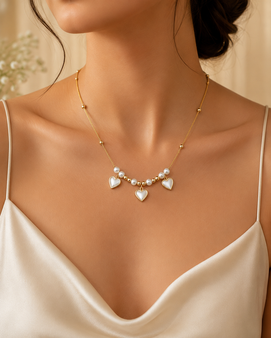 Zarini Pearl & Heart Dangle Anti-Tarnish Pendant