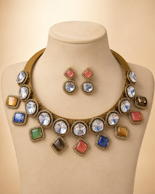 Zarini Aira Multicolour Kundan Collar Necklace Set